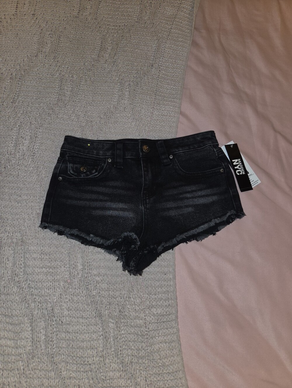 Black Distressed High-Waist  Micro Denim Shorts